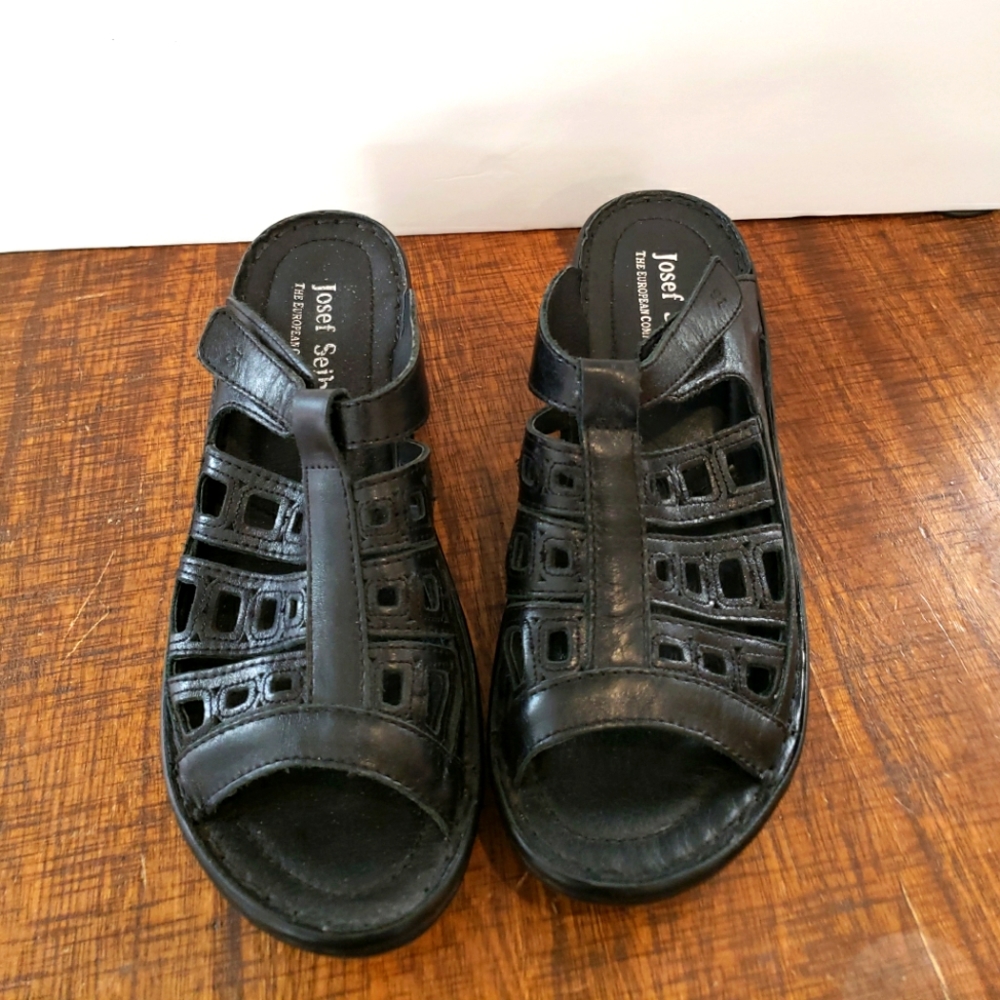 Josef Seibel leather slip on sandals, black, EU40/ US9